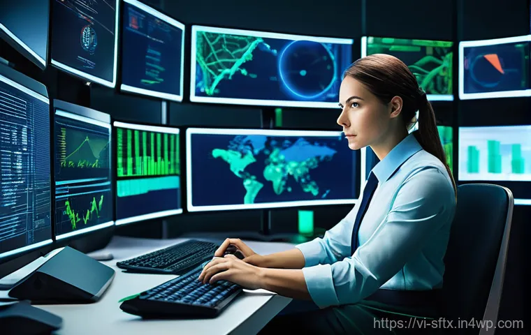 보안 오케스트레이션 자동화의 데이터 보안 - **Prompt 1: Cybersecurity Analyst in Action**
    A highly focused cybersecurity analyst, appearing ...