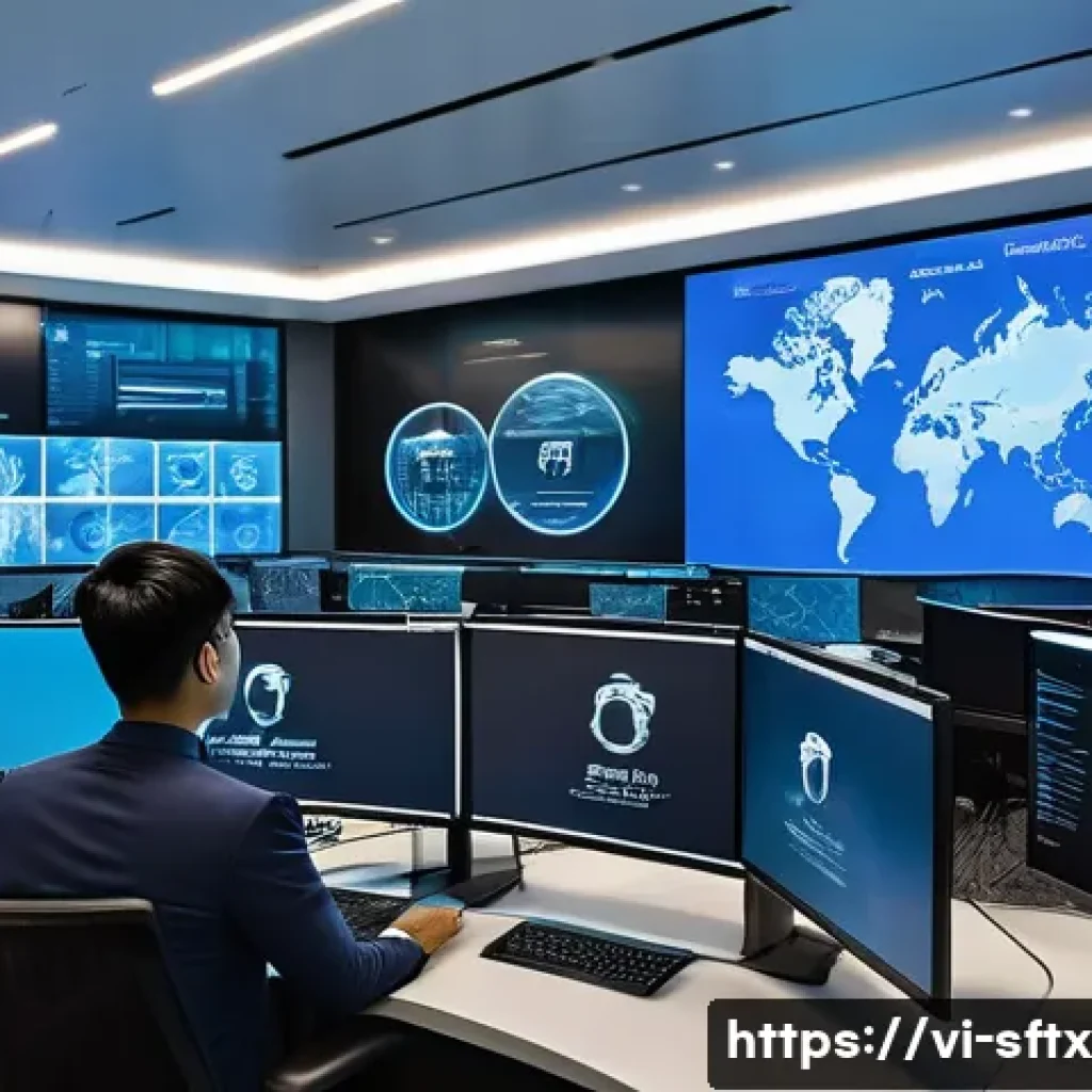 보안 오케스트레이션과 자산 관리 - A modern cybersecurity operations center with diverse professionals collaborating seamlessly, multip...