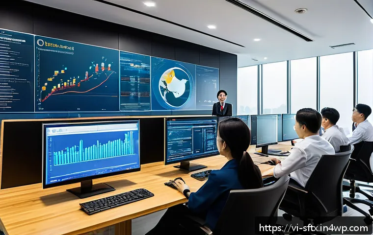 보안 오케스트레이션의 기초와 원리 - A modern Vietnamese office environment with a diverse team of cybersecurity professionals collaborat...