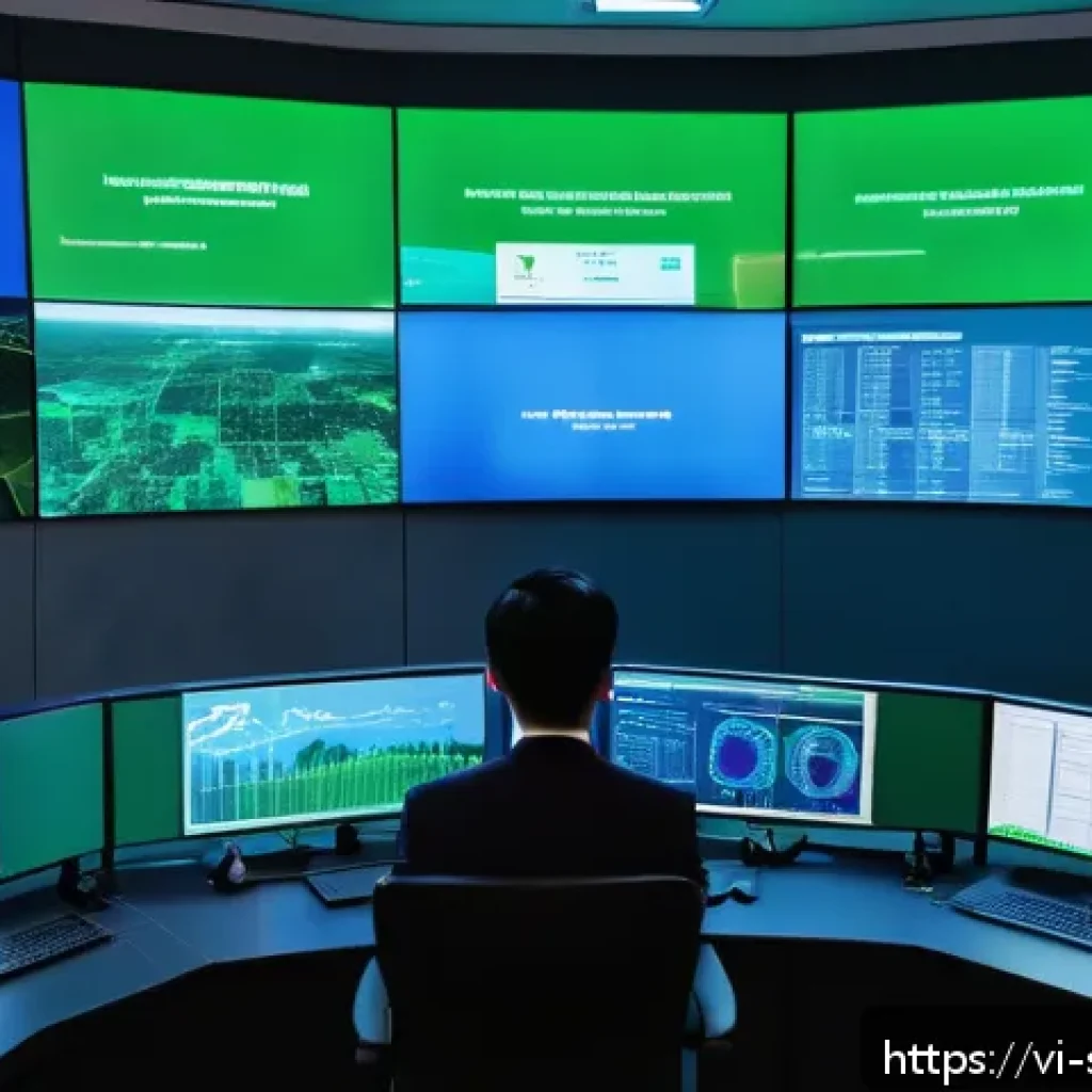 보안 오케스트레이션과 인프라 보안 - A high-tech cybersecurity control room in a modern Vietnamese office building, featuring multiple la...